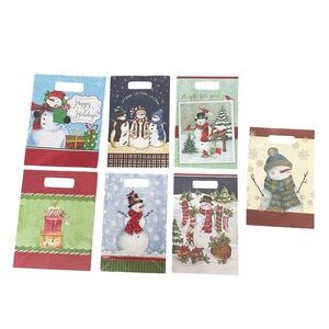 Assorted Small Holiday Gift Bags Snowman and Christmas Presents Bundle of Seven